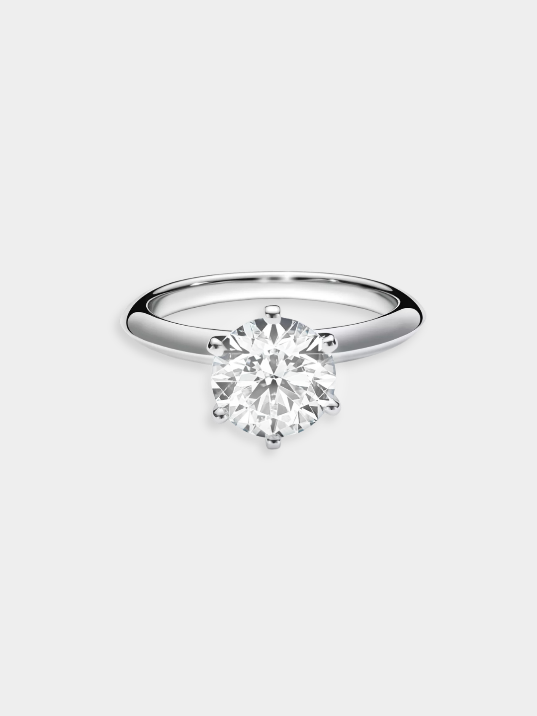 Anillo Solitario de Oro Blanco con Diamante de 6 Garras | Corona