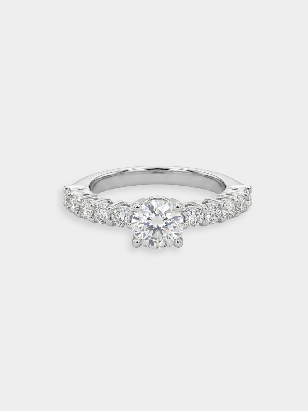 Anillo solitario de diamantes y oro blanco Pavé Bernina