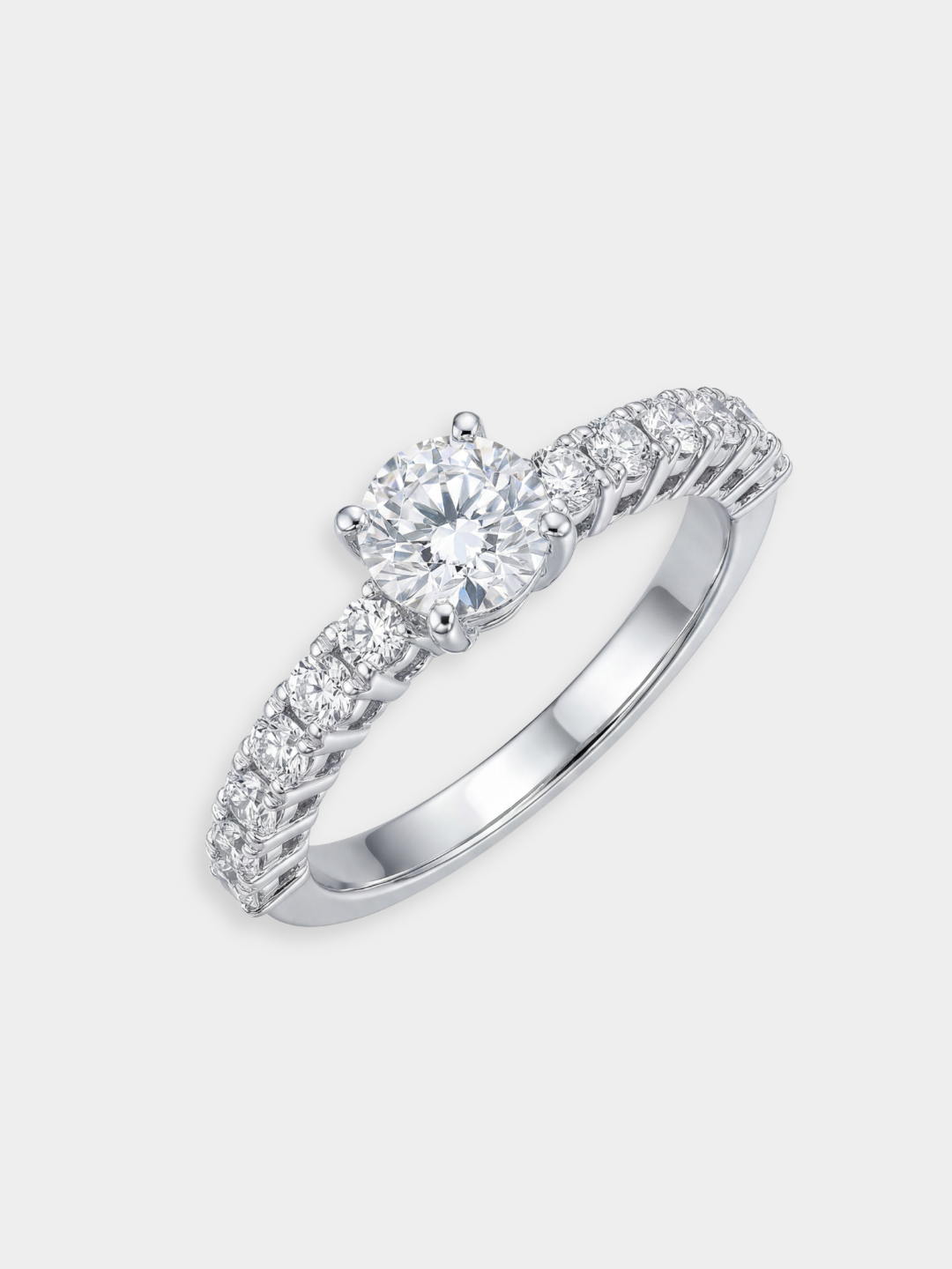 Anillo solitario de diamantes y oro blanco Pavé Bernina
