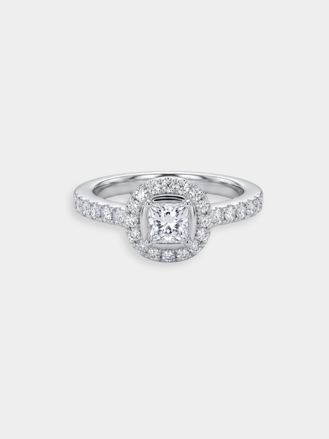 Anillo solitario de diamantes y oro blanco Pavé Corona Halo Sibillini