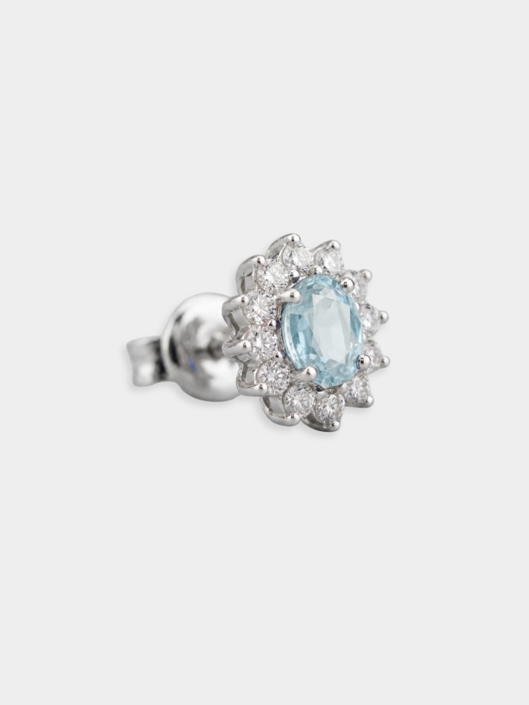 Pendientes Rosetón de Oro Blanco con Zafiro Azul y Diamantes | Matese Azul Claro