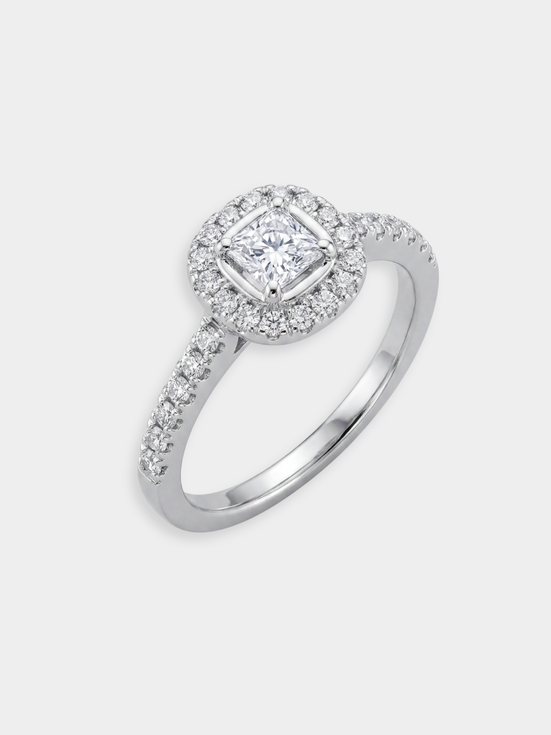Anillo solitario de diamantes y oro blanco Pavé Corona Halo Sibillini