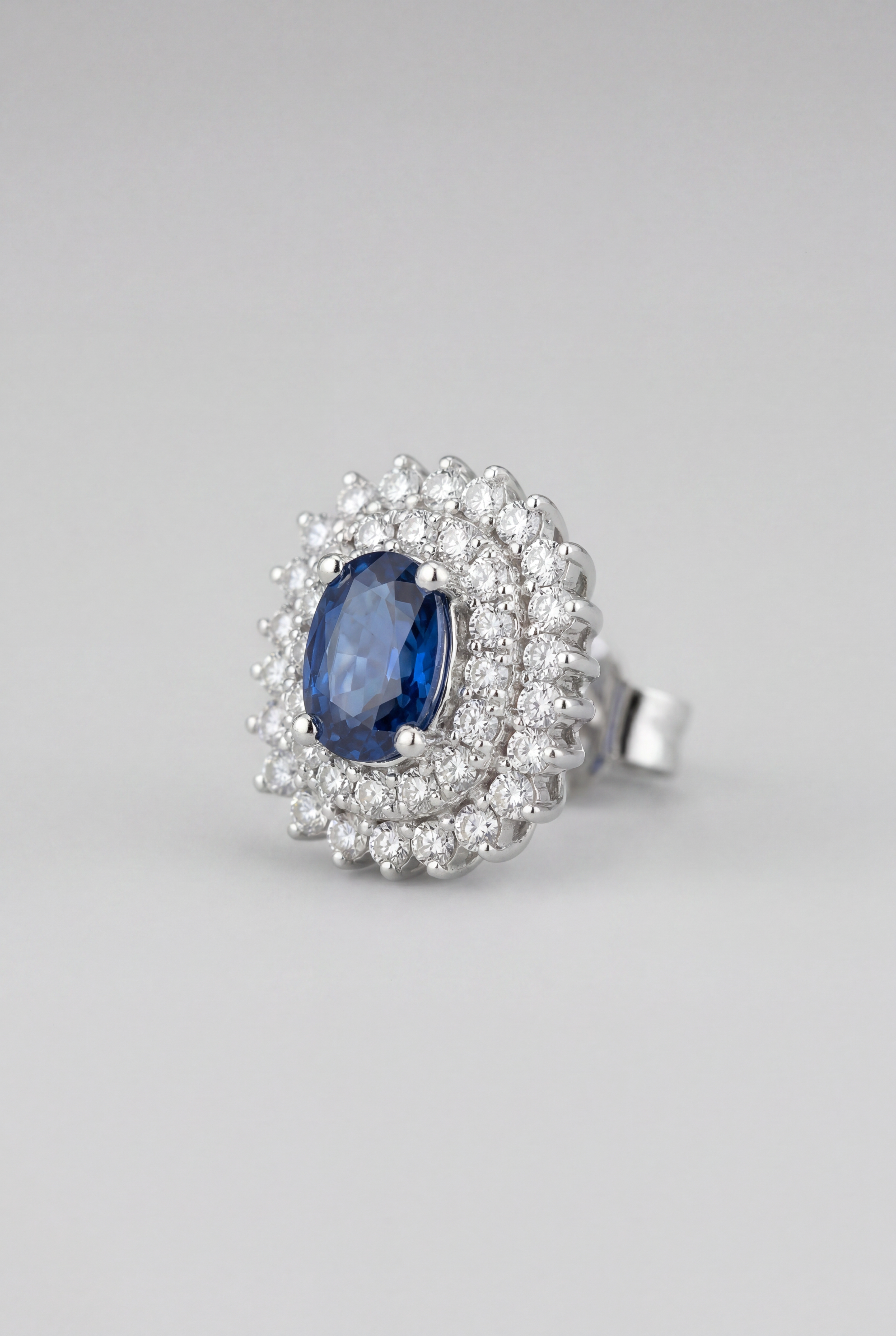 Pendientes de diamantes, zafiros azules y oro blanco Rosetón Doble Orla Lattari