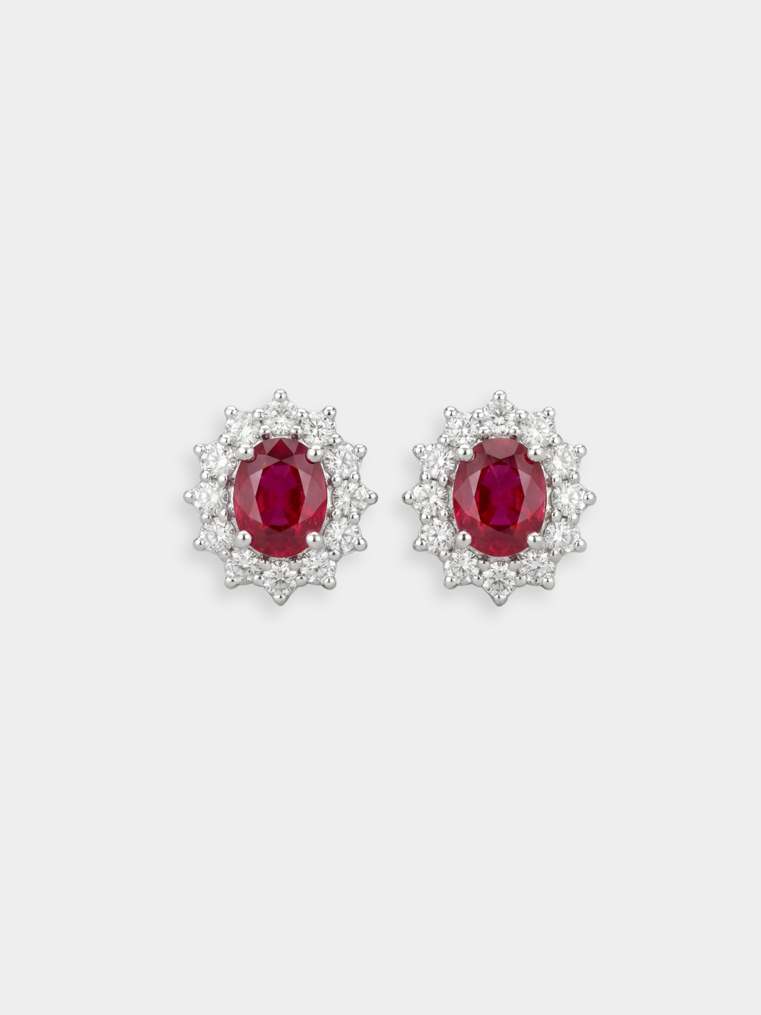 Pendientes Rosetón de Oro Blanco con Rubíes y Diamantes | Aria