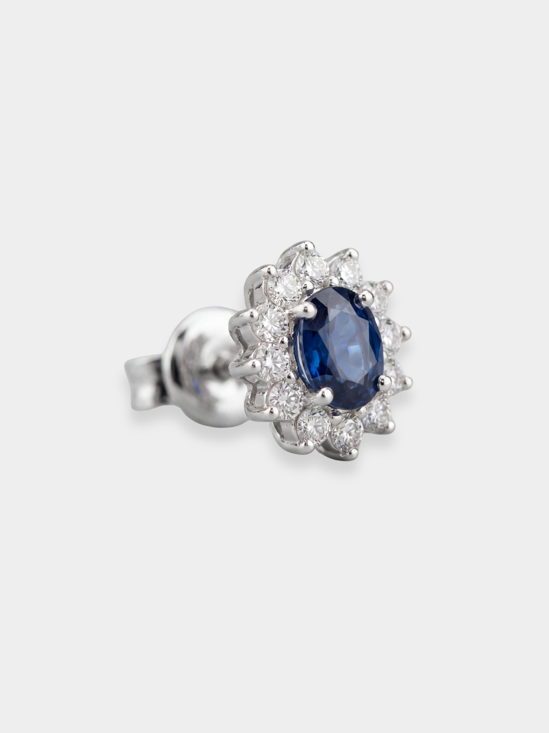Pendientes Rosetón de Oro Blanco con Zafiro Azul y Diamantes | Matese