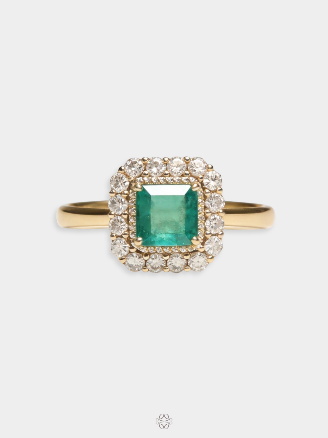 Anillo Halo de Oro Amarillo con Esmeralda y Diamantes | Mireia